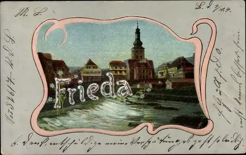 Buchstaben Ak Vorname Frieda, Blick auf die Stadt, Vergissmeinnicht