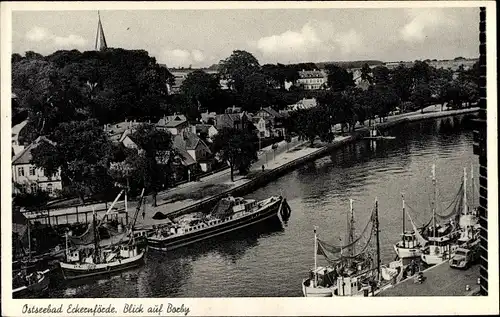 Ak Borby Eckernförde Schleswig Holstein, Blick auf den Ort, Anleger