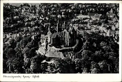 Ak Wernigerode am Harz, Schloss aus der Vogelschau