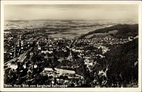 Ak Thale Harz, Blick vom Berghotel Roßtrappe auf die gesamte Stadt