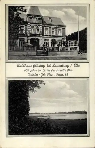 Ak Lauenburg an der Elbe, Waldhaus Glüsing, Inhaber Joh. Ohle
