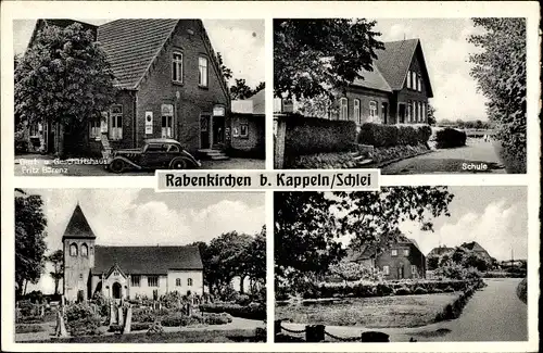 Ak Rabenkirchen Faulück an der Schlei, Gasthof Fritz Bärenz, Kirche, Schule, Teilansicht