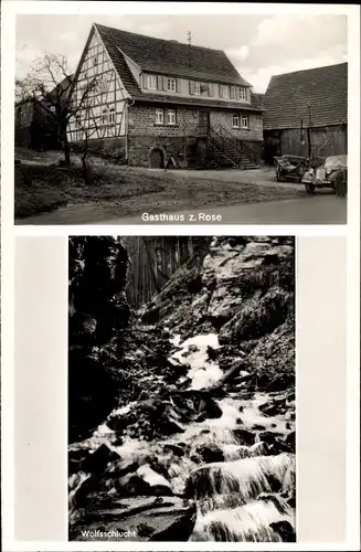 Ak Oberdielbach Waldbrunn im Odenwald, Gasthof zur Rose, Wasserfall