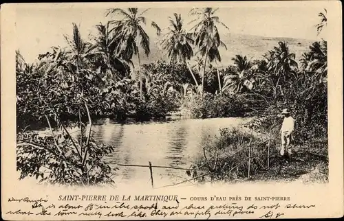 Ak Saint Pierre Martinique, Cours d'Eau, Uferpartie, Wasser