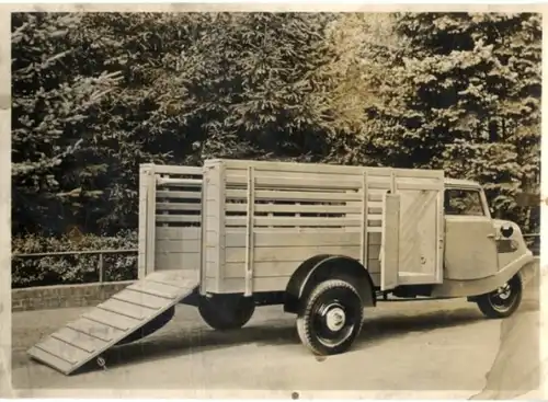 Foto Fahrzeug Firma Vidal Harburg, Hanseat-Viehtransportwagen mit rückwärtiger Klappe und Seitentür