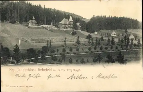 Ak Rehefeld Zaunhaus Altenberg im Erzgebirge, Blick zum königlichen Jagdschloss