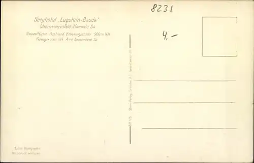 Ak Obergeorgenffeld Zinnwald Georgenfeld Altenberg im Erzgebirge, Berghotel Lugstein Baude