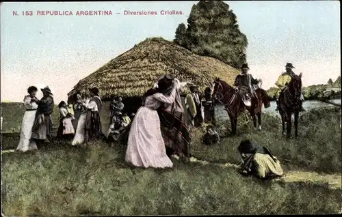Ak Argentinien, Diversiones Criollas, tanzende Argentinier in Trachten