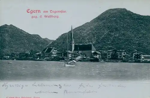 Relief Ak Rottach Egern in Oberbayern, Blick auf den Ort am Tegernsee gegen den Wallberg