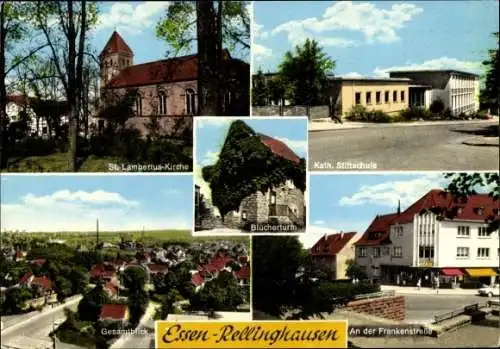 Ak Rellinghausen Essen im Ruhrgebiet, St Lambertus Kirche, Blücherturm, Stiftschule, Frankenstraße