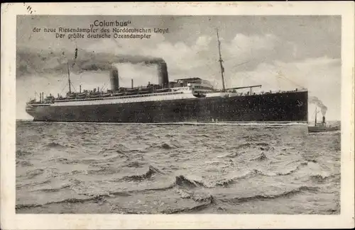 Ak Dampfschiff Columbus, Norddeutscher Lloyd Bremen