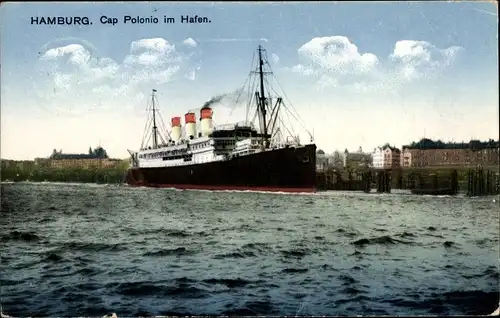Ak Hamburg, Dampfschiff Cap Polonio im Hafen, HSDG