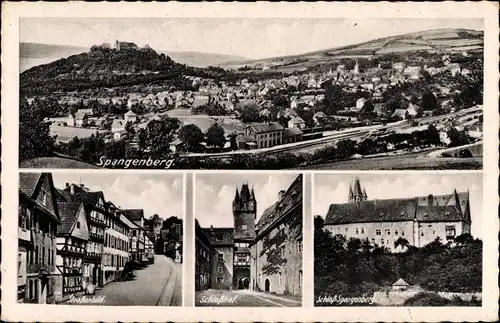 Ak Spangenberg in Hessen, Panorama, Schloss, Alte Fachwerkhäuser, Schlosshof