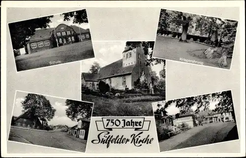 Ak Sülfeld in Schleswig Holstein, 750 Jahre Sülfelder Kirche, Schule, Kriegerehrung