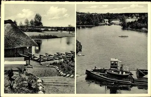 Ak Güster Lauenburg Schleswig Holstein, Motorboot, Anlegestelle