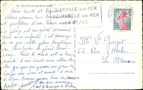 Ak Blonville Calvados, La Plage et la Promenade, Le Pavillon Fleuri, La Mairie et la Poste