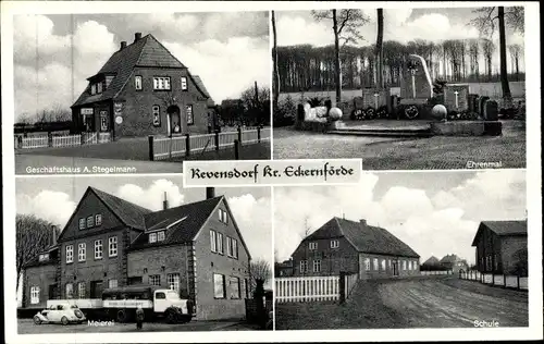 Ak Revensdorf Kreis Eckernförde, Geschäft A. Stegelmann, Ehrenmal, Meierei, Schule