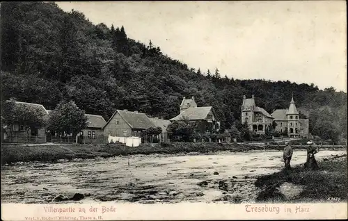 Ak Treseburg Thale im Harz, Villenpartie an der Bode