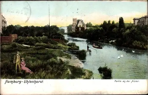 Ak Hamburg Nord Uhlenhorst, Partie an der Alster