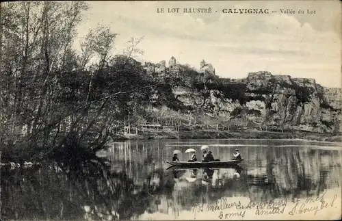 Ak Calvignac Lot, Vallee du Lot, Ruderboot