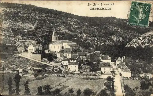 Ak Cabrerets Lot, Blick auf den Ort, Kirche