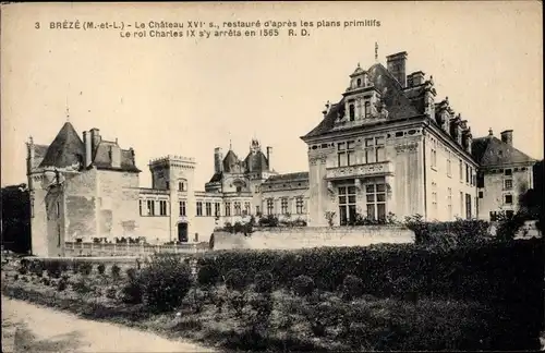 Ak Brézé Maine et Loire, Le Château XVI's, Le roi Charles IX s'y arreta en 1565