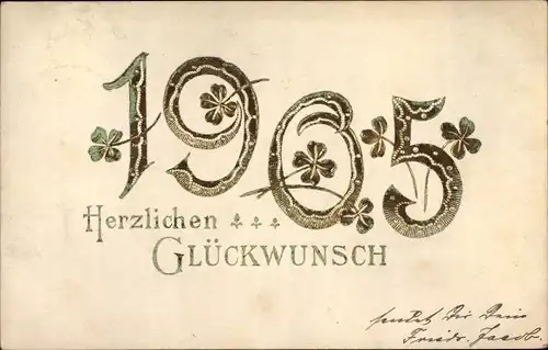 Präge Litho Glückwunsch Neujahr, Jahreszahl 1905, Kleeblätter