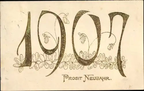 Präge Ak Glückwunsch Neujahr 1907, Blumen