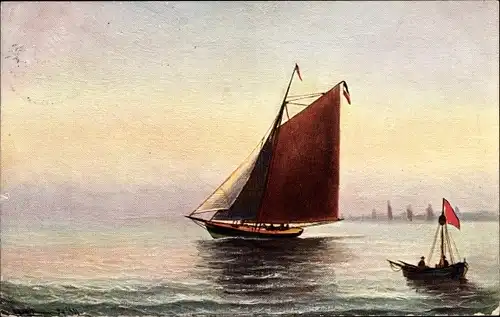 Künstler Ak Segelboot und Fischerboot auf dem Meer