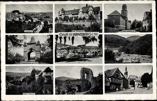 Ak Arnsberg im Sauerland, Totale, Krankenhaus, Schlossruine, Denkmal, Badewiese