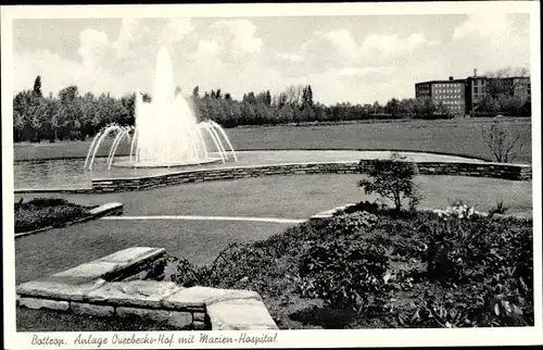 Ak Bottrop im Ruhrgebiet, Anlage Overbecks Hof mit Marien Hospital, Fontäne