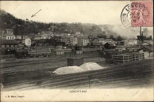 Ak Longwy Bas Meurthe et Moselle, Blick auf den Ort, Schiene, Güterzug