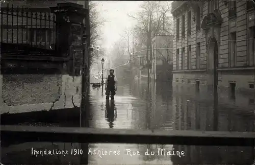 Ak Asnières Hauts-de-Seine, Inondations, Rue de Maine, 1910