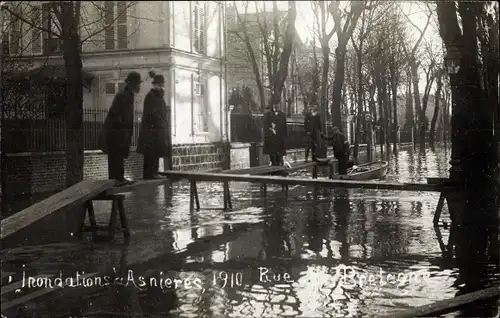 Ak Asnières Hauts-de-Seine, Inondations, Rue de Bretagne, 1910