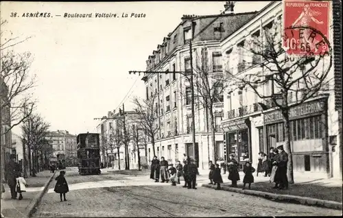 Ak Asnières Hauts-de-Seine, Boulevard Voltaire, La Poste