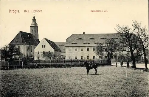 Ak Krögis Käbschütztal Sachsen, Bennewitz's Gut, Kirche