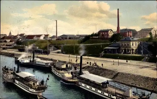 Ak Riesa an der Elbe Sachsen, Landungsplatz, Dampfer