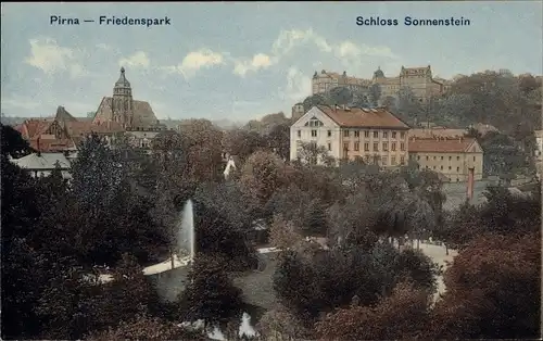 Ak Pirna an der Elbe, Friedenspark, Schloss Sonnenstein