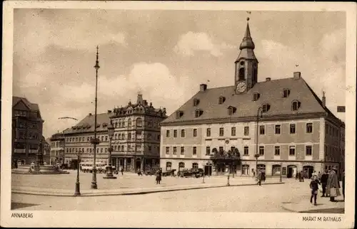 Ak Annaberg Buchholz, Blick auf Markt mit Rathaus