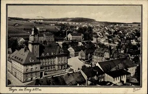 Ak Geyer im Erzgebirge Sachsen, Stadt vom Wachtturm der Laurentiuskirche aus gesehen, Rathaus