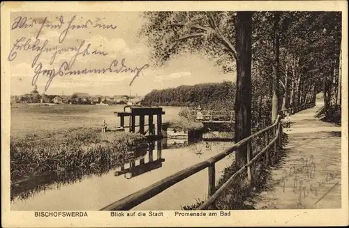 Ak Bischofswerda Sachsen, Promenade am Bad, Stadtblick
