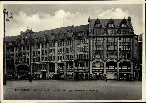 Ak Hamburg Mitte Altstadt, Rathausmarkt, Haus der Leipziger Lebensversicherung