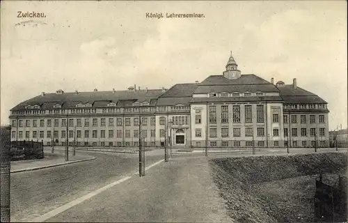 Ak Zwickau in Sachsen, Straßenpartie, Königliches Lehrerseminar