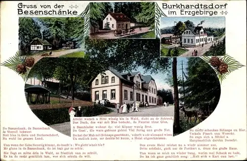 Ak Burkhardtsdorf im Erzgebirge, Gruß von der Besenschänke