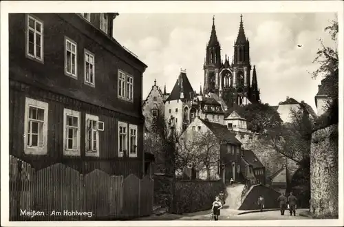 Ak Meißen in Sachsen, Am Hohlweg mit Blick auf die Albrechtsburg