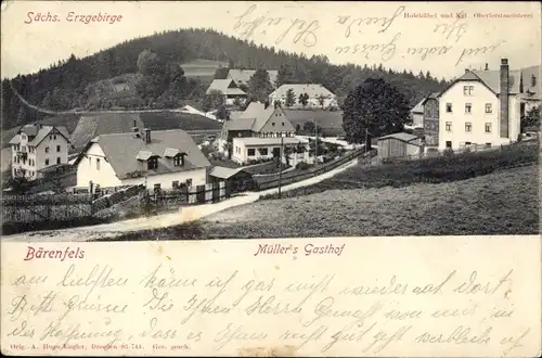 Ak Bärenfels Altenberg im Erzgebirge, Teilansicht auf den Ort, Müller's Gasthof