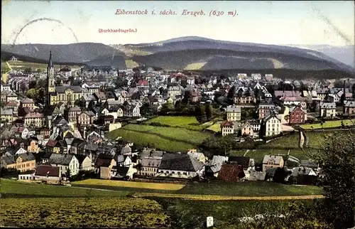 Ak Eibenstock im Erzgebirge Sachsen, Gesamtansicht auf den Ort mit Blick nach Burkhardtsgrün