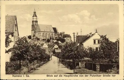 Ak Kamenz Sachsen, Blick auf die Hauptkirche von der Pulsnitzer Straße her