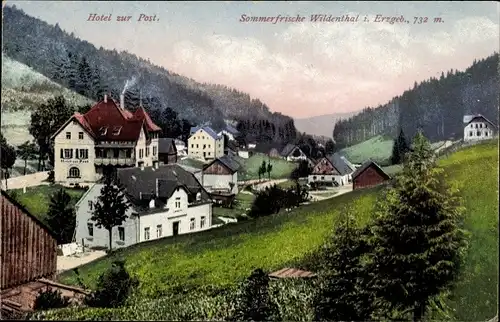 Ak Wildenthal Eibenstock, Blick auf das Hotel Zur Post, Panorama, Talansicht