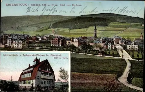 Ak Eibenstock im Erzgebirge Sachsen, Blick vom Bielhaus auf den Ort, Bielhaus